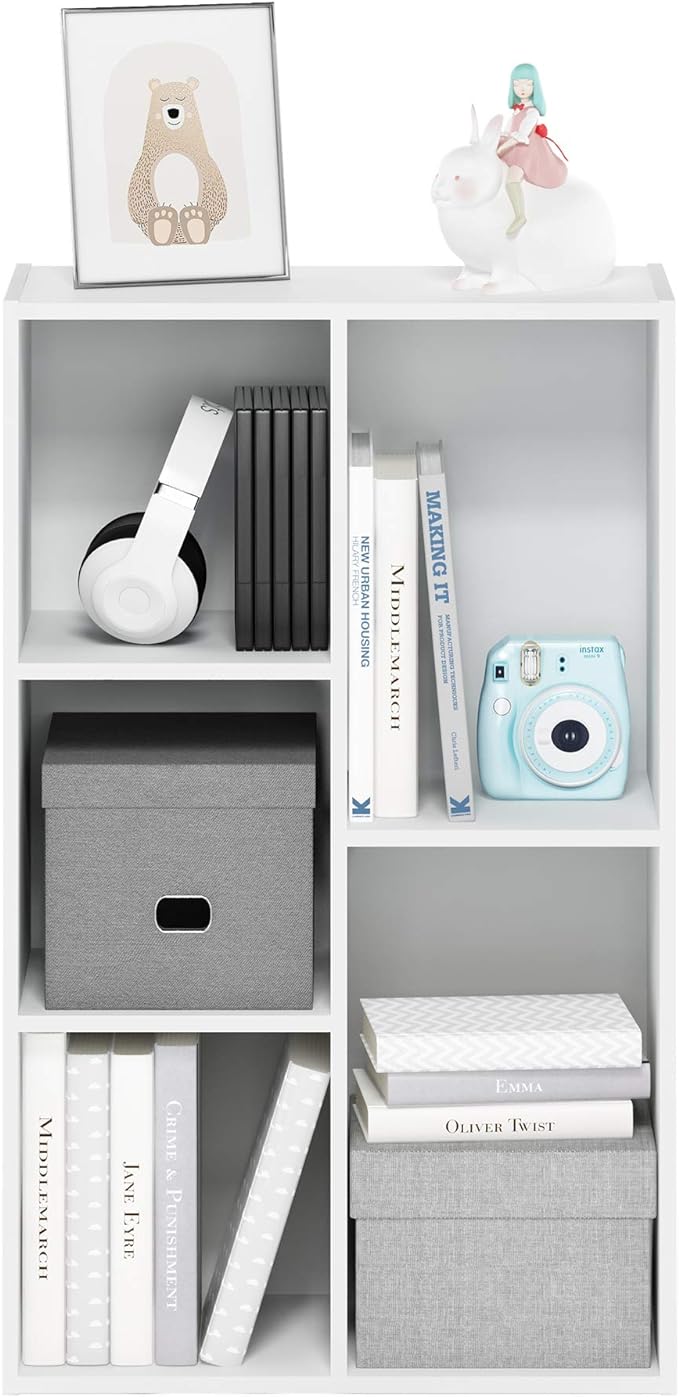 Furinno LUDER Book Shelf, 5-Cube Bookshelf, Reversible Bookcase, 9.4 x 19.5 x 31.5, for Living Room, Bedroom, Home Office, White