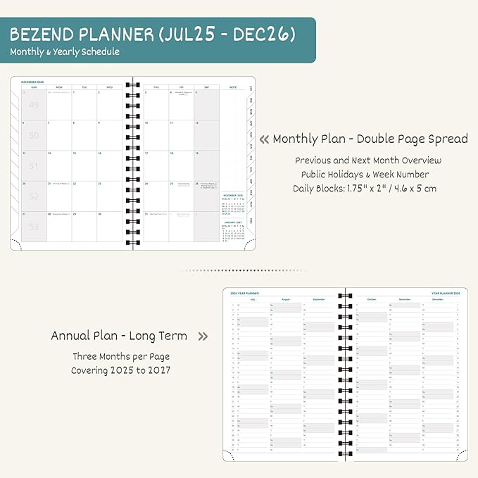 BEZEND 2026 Planner Weekly and Monthly (8.5" x 11") Daily Calendar Book with Tabs (Jul 25-Dec 26) Vertical Hourly Timeslots, Storage Pocket, Pen Holder, Spiral, PU Leather Softcover - Lavender