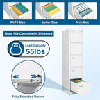 PEUKC 5-Drawer File Cabinet, 16.3" Deep Vertical Metal Filing Cabinet with Lock for Home Office, Anti-Tip 5 Storage Drawers for Letter/Legal/A4/F4 Size (Assemble Required, White)