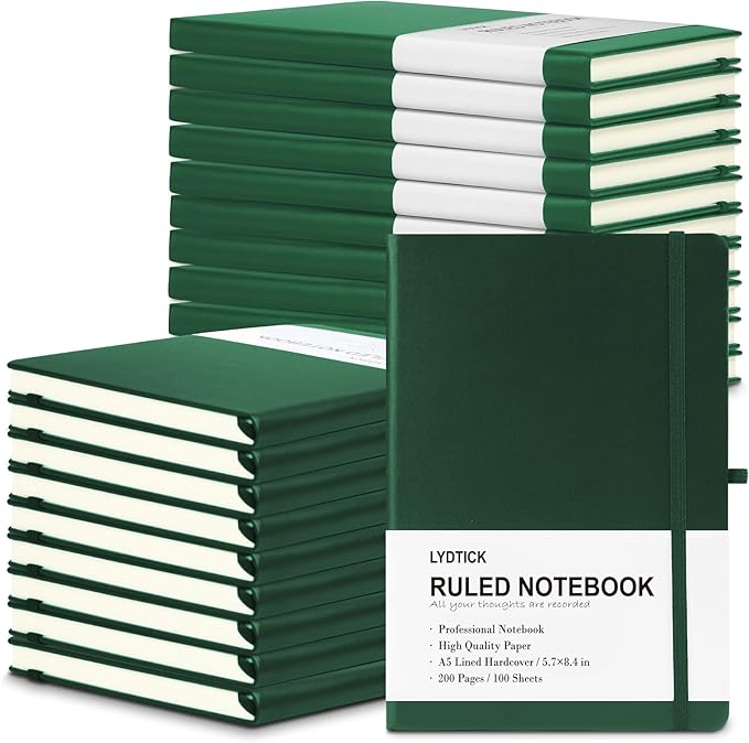 LYDTICK 20 Pack Journals for Writing College Ruled Notebooks Journal in Bulk, Hardcover Notebooks (200Pages) for Note Talking, Lined Bullet Journals for Home School Office, 5.7"x8.4", Dark Green