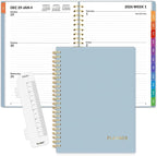 SUNEE 2026 Weekly and Monthly Planner - from January 2026 - December 2026, Daily Agenda Planner with Monthly Tab, Flexible Cover, Note Pages, Pockets, Bookmark, Spiral Binding, Gray Blue, 6.4" x 8.3"
