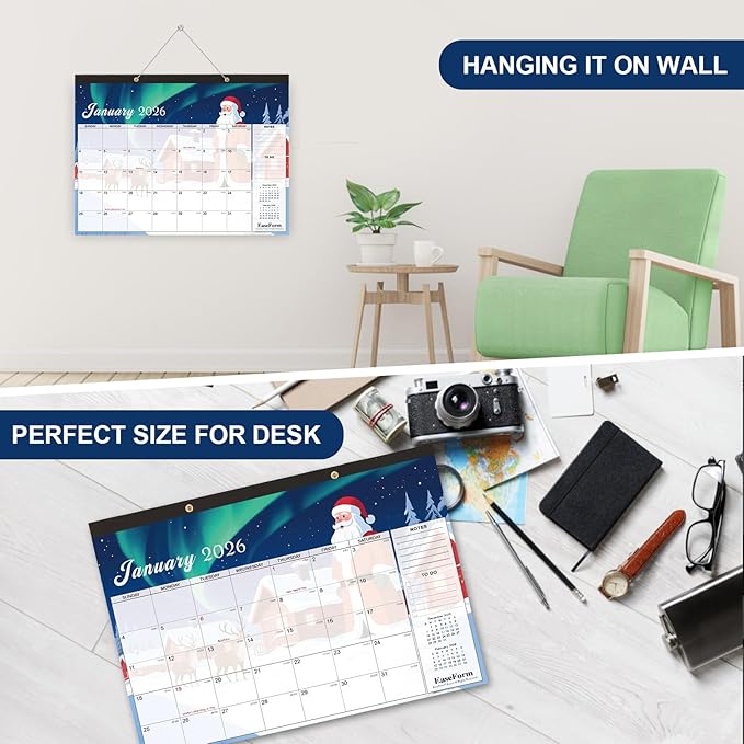 EaseForm 24 Month Desk Calendar 2026-2027, Runs from January 2026 to December 2027, Large 17"x12" Desktop/Wall Monthly Calendar, 2 Year Academic Calendar with Note & To Do for Home, School or office