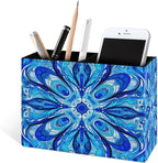 Famame Blue White Abstract Design Pencil Holder for Desk, Leather Desktop Container Pen Cup Storage Study Table Pen Organizer Makeup Brush Holder for Classroom Office Home