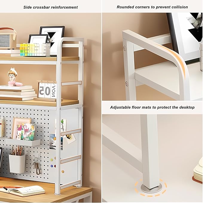 ZWCQSYS 2-Tier Desktop Bookshelf Hutch - Metal Desk Shelf Bookcase with Desk Pegboard Countertop Storage Organizer Rack for Dorm or Office (A, 90cm/35.4in)