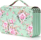 Vomgomfom Colored Pencil Case - 200 Slots Pencil Holder with Zipper Closure Twill Fabric Large Capacity Pencil Case for Watercolor Pens or Markers, Pencil Case Organizer for Artist or Student (Green Rose)