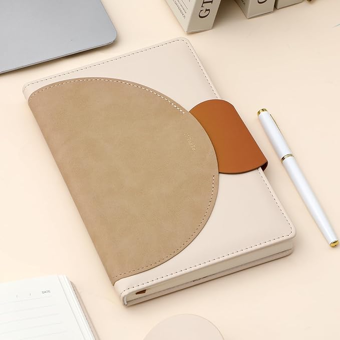 CAGIE Lined Journal for Women, 100GSM 192 Pages Leather JournalS for Writing with Buckle Closure,A5 Hardcover Diary Journaling Notebooks for Business Work School Note Taking 5.9" x8.5 (Brown & Pink)