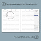 POPRUN 2026 Weekly Planner (Medium 7'' x 8.5''), 30-Minute Hourly Appointment Book (Jan 2026-Dec 2026) with Monthly Tabs, Inner Pockets, Pen Holder, PU Leather Softcover, 100GSM - Black