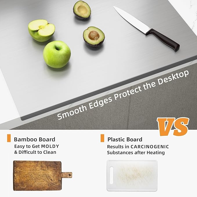 KORVOS 304 Stainless Steel Cutting Board, 23.6" x 19.6" Large Size Stainless Steel Cutting Boards for Kitchen, Heavy Duty Chopping Boards with Lip for Meat Vegetables & Bread, Pastry Board(60 x 50 cm)