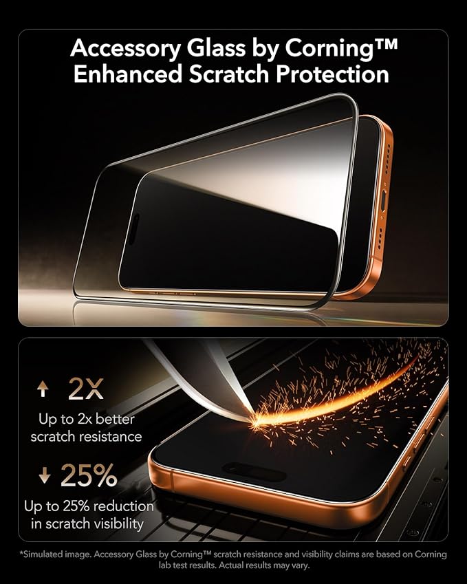 ESR Accessory Glass by Corning™ 3 Pack 9H+ Glass for iPhone 17 Pro Max Screen Protector, with AR Anti-Reflective Technology, Military Grade Shatterproof & Durable with UltraFit Tray