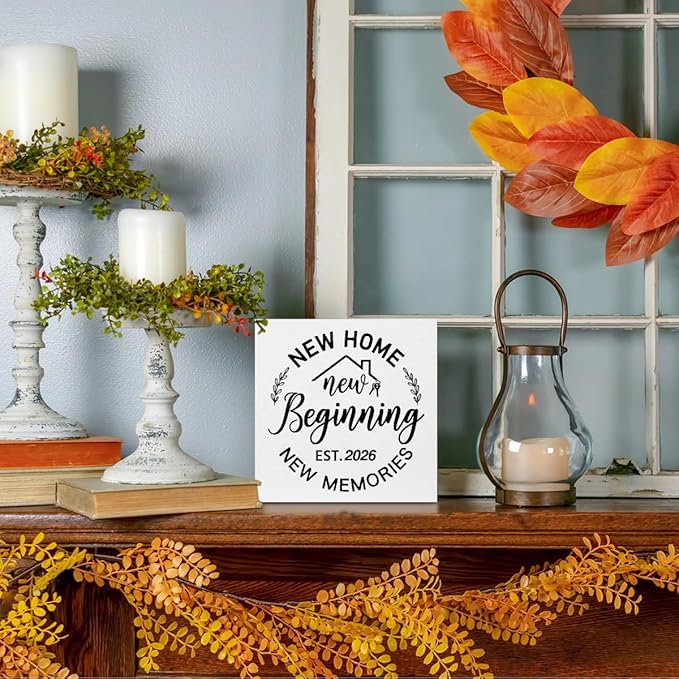 Housewarming Gifts New Home, 2026 House Warming Gifts Wood Box Sign, Housewarming Party Decorations, Bedroom Kitchen Living Room Desk Cubicle Table Shelf Decor for Couple, New Home Gift Ideas