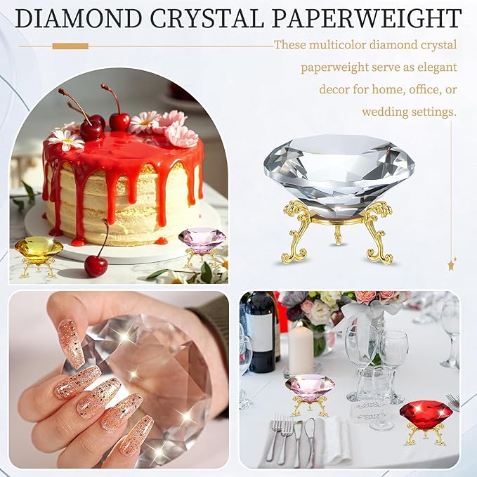 PATIKIL Diamond Crystal Paperweight, 80mm / 3.15" Crystal Paperweight Paper Weight with Gold 19 Metal Base for Home Office Desktop Table Decor Wedding Party Ornaments, Clear