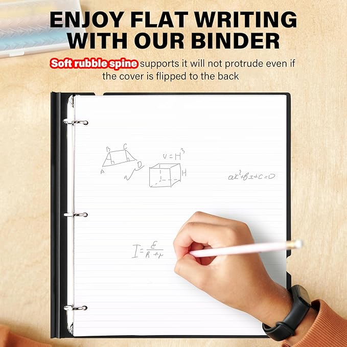 MAKHISTORY 1 Inch Telescoping 3 Ring Binder-12PCS, Flexible Binder with Customized Front Cover, Holds 225 Sheets, School Office Supplies, Black