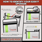 ROLOWAY Fireproof Bag (9.6 x 6.6 inches) 5200℉ Heat Insulated with Reflective Strip, Fireproof Money Bag with Zipper for Cash (2-Pack)
