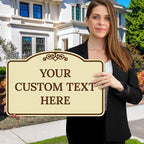 Custom Decorative Sign, Personalized Metal Sign for Business, Driveway, Home, Airbnb, Office Door Plaque, Brown Border Sign, 12x18 Inches, ACM, Fade Resistant, Made in USA by Sigo Signs