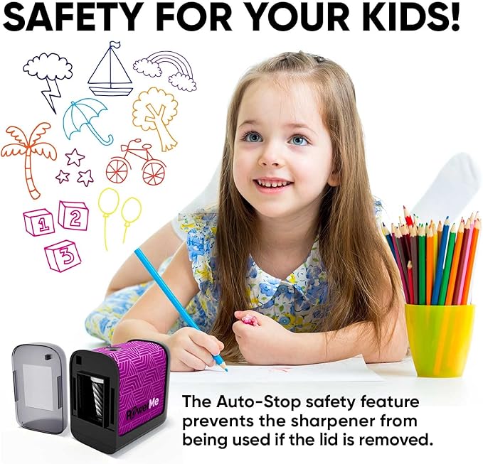 Battery-Operated Electric Pencil Sharpener for Kids, School, Home, Office - for No. 2 Pencils and Colored Pencils