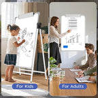 Lumspax Large Double Sided White Board with Stands, 40" x 28" A-Stand Dry Erase Board Easel, Portable Flip Chart Easel with Height Adjustable Design for Home, School, Office