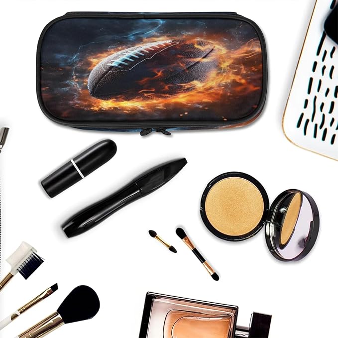 Pardick American Football Fire Pencil Case，Big Capacity Pencil Pouch Coin Pouch Stationery Organizer For Teen School