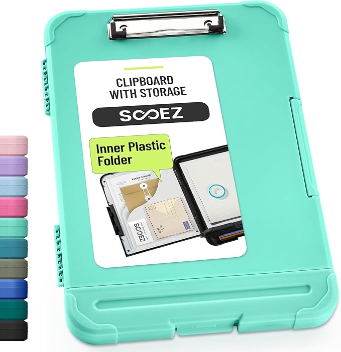 Sooez Reinforced Clipboard with Storage, Inner Plastic Folder Attached, Heavy Duty Clip Boards 8.5x11 with Pen Holder, High Capacity Nursing Clipboards Box for Teacher Office Home, Letter / A4 Size