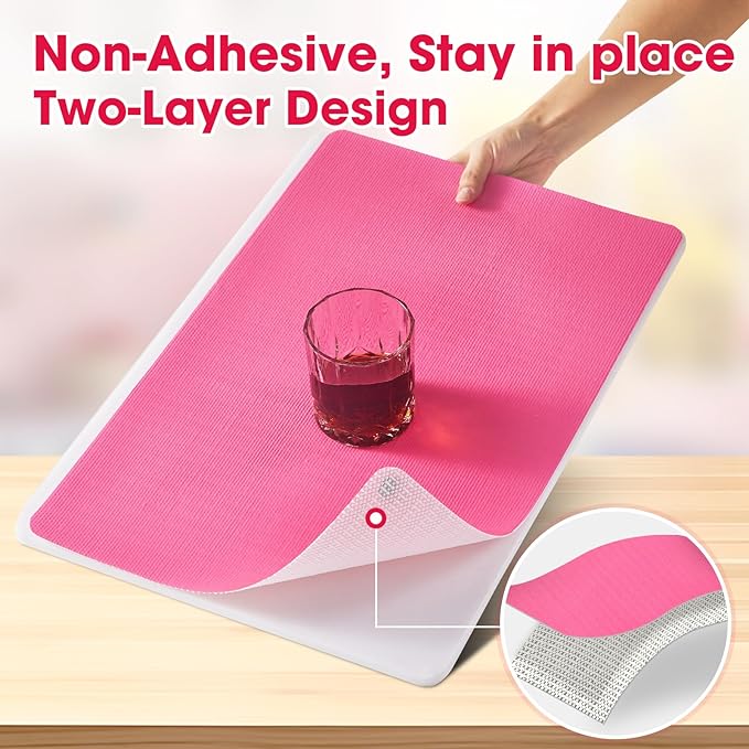 ALIUNI Drawer and Shelf Liner, Non-Slip Kitchen Cabinet Liners Non-Adhesive Thick Strong Grip Waterproof Washable Mats Protect Dresser Shelves Cupboard Bathroom Cabinets, Fuchsia, 18 in X 10 FT