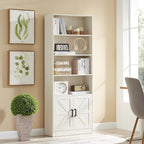 RWYHG 70in Tall Bookshelf 6 Tier Bookcase with Barn Doors and Adjustable Shelf, White Farmhouse Book Shelves with Storage Cabinet,Wood Floorstanding Display Bookshelve for Bedroom,Living Room,2 Piece