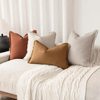 Foindtower Set of 2 Decorative Linen Fringe Throw Pillow Covers Farmhouse Cushion Cover with Tassels Lumbar Accent Pillowcase for Couch Bed Living Room Home Bedroom Decor, 12×24 Inch, Fall Rust Orange