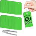 100 Green Tags with Wires - Waterproof, Writable, Neon - 4 3/4" x 2 3/8" Heavy Duty Shipping Tags for Luggage, Parts, Machines
