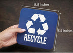 Recycle and Trash Magnets for Kitchen Trash Cans and Recycling Bins, Indoor Trash and Recycle Magnet Combo for Garbage Can Logo Symbol, 2 Magnetic Sticker Adhesives, 5.5 Inch Square, Waste Bin (Blue)