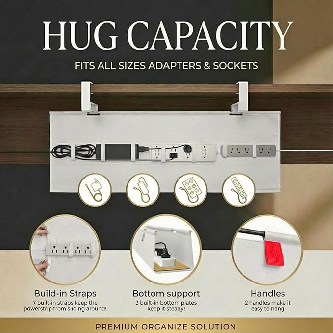AHOMO [Upgraded] Under Desk Cable Management, 36" Cord Organizer, with Silicone Pads (No Scratch!), 16 Cable Ties, Washable PE Honeycomb Base,Fits Any Desk 0-2.1", No Stinky Cardboard! Beige