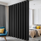 Hoeflife Room Divider Curtains Blackout Floor to Ceiling Curtain with Hook Wall Mount Sliding Door Curtains Ceiling Mount Extra Wide Curtain Wall Divider for Room Separation (Black, W150 x H120 Inch)