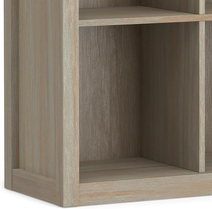 SIMPLIHOME Artisan Bookcase - 43 inch Tall 9-Cube Solid Wood Cube Organizer in Distressed Grey, Transitional Storage Bookcase for Living Room, Study Room or Office with Fixed Shelves and Tapered Legs