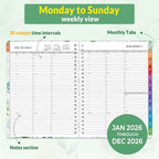 SUNEE 2026 Appointment Book, 2026 Hourly Planner 6.4"x8.3", Hourly, Weekly & Monthly Planner - from January 2026 - December 2026, Flexible Cover, Note Page, Pocket, Bookmark, Leaves