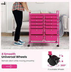 Giantex 12 Drawer Rolling Storage Cart Tools Scrapbook Paper Office School Organizer (Hot Pink)