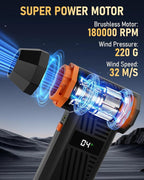 Compressed Air Duster, 180000RPM Electric Air Duster with 4-Speed Adjustable & Display Screen & LED Light & 5000mAh Battery, Rechargeable Cordless Electronics Air Blower for Keyboard/PC/Car