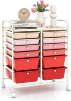 LDAILY 12 Drawer Rolling Storage Cart, Craft Cart Organizer on Wheels w/Metal Frame, Large Capacity & Smooth Drawer, Rolling Cart w/Drawers for Classroom, Office