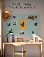 Large Felt Bulletin Board 48" x 36" Cork Board Alternative-12 Pack with 70 Safe Removable Adhesive Tabs, Cork Boards for Walls Cork Board for Home Office Classroom Pin Board-Seafoam Blue