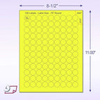 8-1/2 x 11" Neon Color High Light Fluorescent Labels for Laser & Inkjet Printer (Yellow Fluorescent, 3/4" Round - 108 Per Page | 2700 Labels)