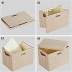 Roobyl 17" Large Collapsible Storage Bins with Lids, Stackable Closet Organizers with PU Handle and Labels, 3-Pack Decorative Fabric Storage Boxes for Home, Bedroom, Closet, Office, Nursery(Khaki)