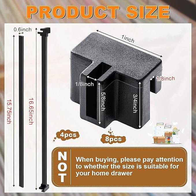 Epakh 8 Pieces Metal Hanging Divider Rail Clip File 4 Pieces File Cabinet Rails for Hanging Folder Frame for Storage