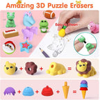 Moosia 90 Pack Animal Pencil Erasers for Kids, 3D Mini Puzzle Take Apart Erasers, Desk Pets & Treasure Box Toys, Bulk Party Favors, Classroom Prizes, School Supplies, Gift for Boys & Girls