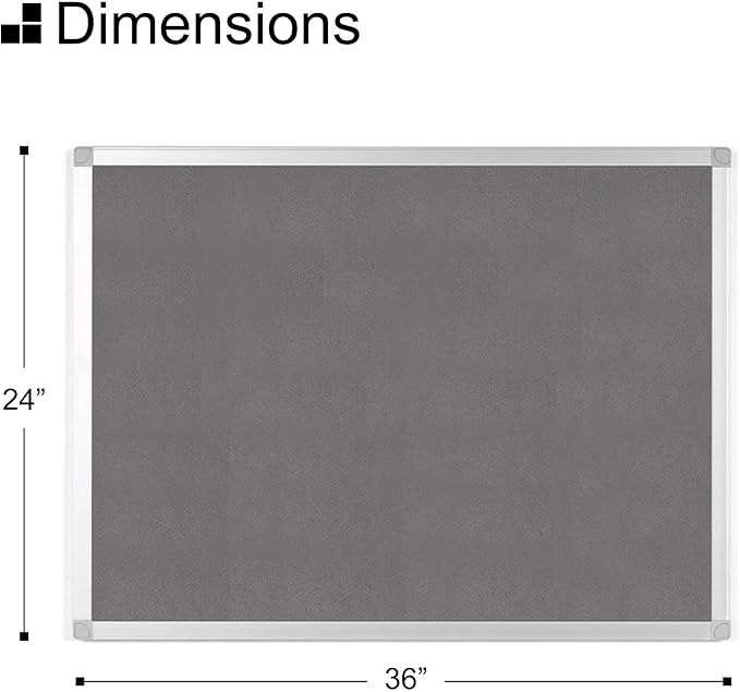 BoardsPlus Gray Felt Bulletin Board, 24" x 36", Wall Mounted Self-Healing Pin Board with Aluminum Frame, Affordable Felt Vision Board for Home, Office, Dorm & Classroom