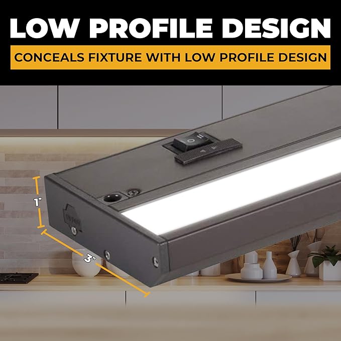 LED Under Cabinet Lighting Hardwired - 3CCT 12 Inch Bronze Finish - Undercabinet Lights for Kitchen - Linkable Undercounter Dimmable Plug in Light or Hard Wired - Under Counter Fixture Direct Wire