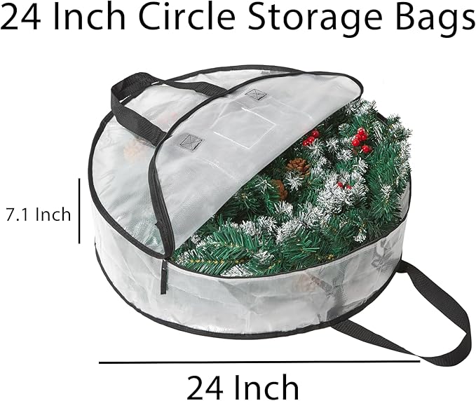 PWRSC 4 Pack Wreath Storage Bag, Summer, Christmas Decoration Garland Container, 24 Inch Clear Door Wreath Organizers, Moving Boxes, Packing Supplies for College
