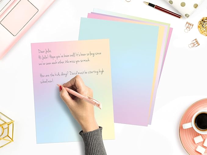Pastel Gradient Paper Stationery, Aesthetic Paper 8.5 x 11 Inches, 60 Sheets, Colorful Writing Paper, Pretty Stationary Paper, Decorative Scrapbook Paper