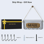 SRIWATANA Mail Organizer Wall Mount, Rustic Mail Holder Key Holder for Wall with Hooks, Small Size, Carbonized Black