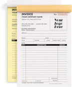 100 Sets Custom 5.7" X 8.5" Invoice Receipt Book, Personalized Duplicate Carbonless Form with Logo/Text, Paper 2-Part/3-Part in Bulk Purchase Orders, Sales Orders, Price Forms (3-Part)