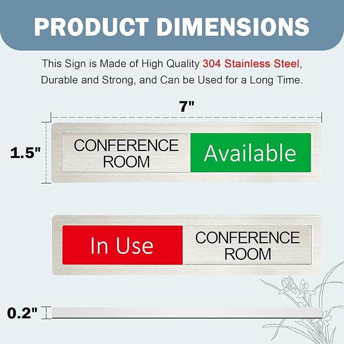 Conference in Use or Available Sign,Vacant Occupied Status for Home Office Hotles Hospital Restroom, Vacant Occupied Slider Door Sign Tells Whether Room in Use or Available,7'' x 1.5'' - Stainless Steel ,Silver