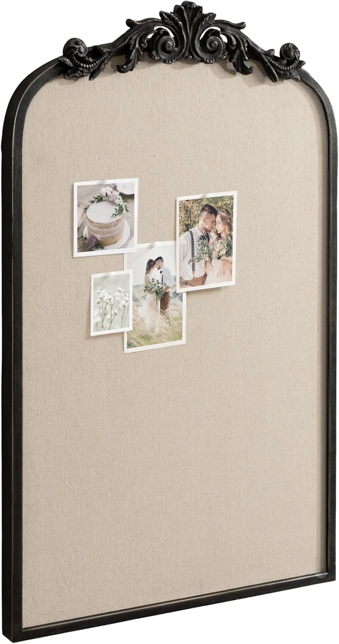 Kate and Laurel Arendahl Vintage Decorative Arched Pinboard; 19 x 31; Black; Framed Arch Ornate Bulletin Board for Unique Display; Organization; and Decor Options