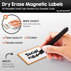 Attractivia Dry Erase Magnetic Labels 2.8 x 1.8 in, Color Borders, Small Dry Erase Magnets, 40-Pack, White Erasable Write-On All-Purpose Labels, for Office, Education, Home, Whiteboard