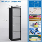 BYNSOE 4 Drawer File Cabinet with Lock Metal Vertical Filing Cabinet Office Home Lateral File Cabinet for A4 Legal/Letter Size,Assembly Required (Black Gray, 4 Drawers-Vertical)