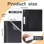 Maitys 50 Pack Durable Clear Report Covers with Rotary Clip 11 x 9 in Letter Size Presentation Folders Transparent Front Cover Portfolio Folder Resume Folder Interview Report Folders (Black)